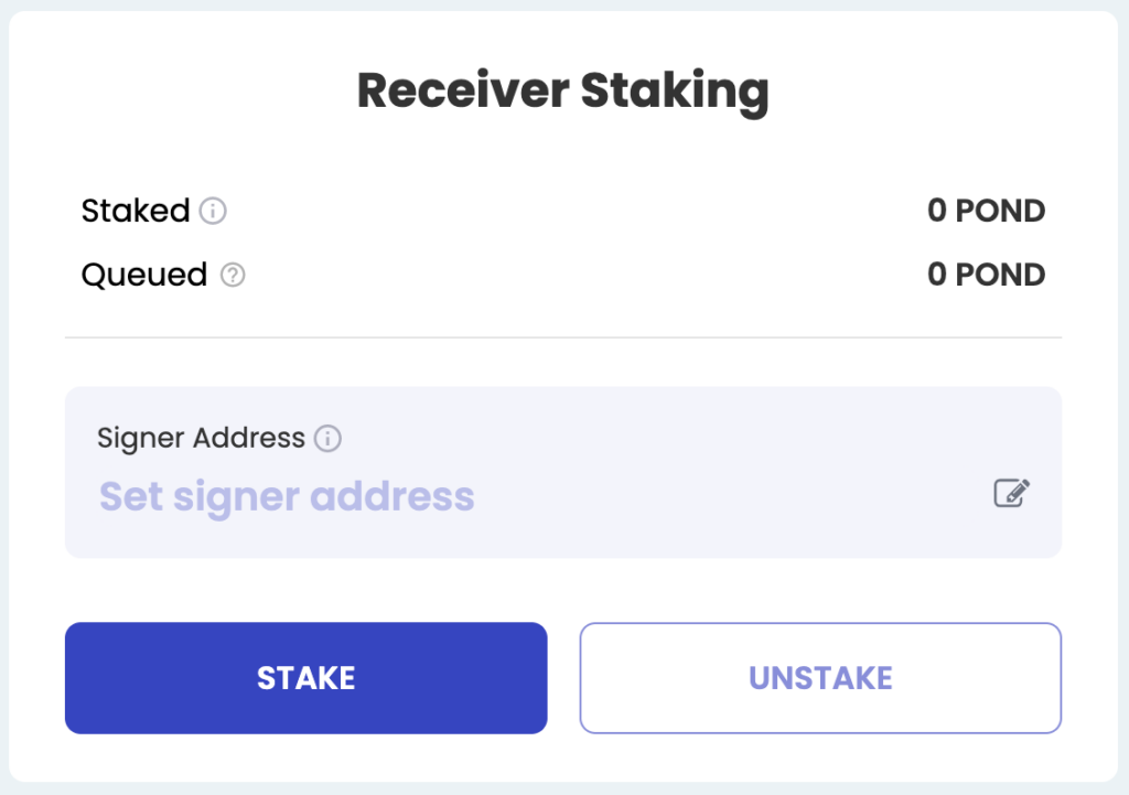 Receiver Staking Portal Wallet Connected